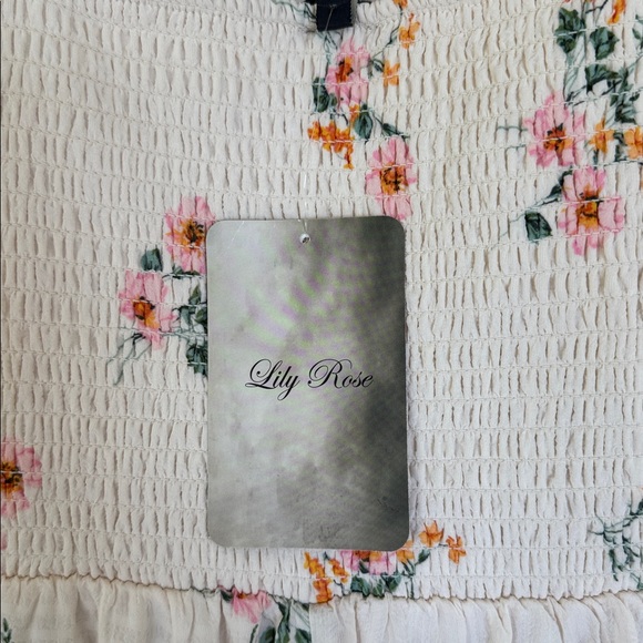 Lily Rose ivory pink floral ruffle cap spaghetti strap sweetheart midi dress XL - Picture 13 of 15